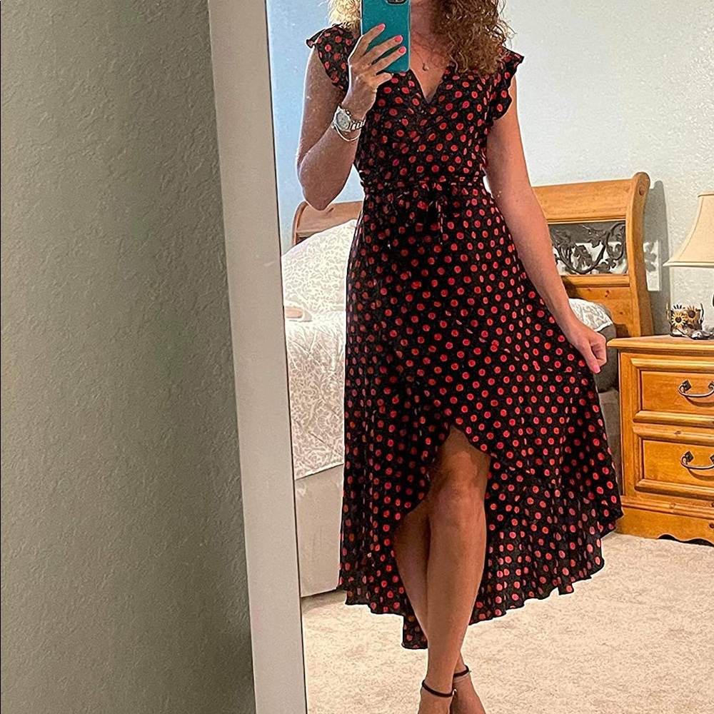 Grecerelle Cross V Neck Flowy High Low Maxi Dress